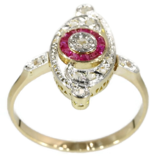 Charming Belle Epoque Art Deco ring with diamonds and rubies by Unknown artist