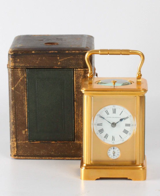 A small French gilt quarter striking carriage clock, Margaine, circa 1900 by Margaine