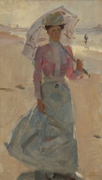 "Flanerende dame op het Scheveningse strand, 1898" by Isaac Israels