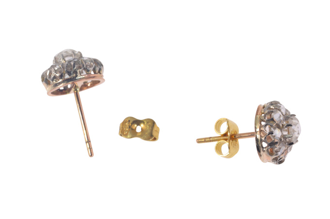 Vintage antique rose cut diamond cluster oval earstuds by Artiste Inconnu