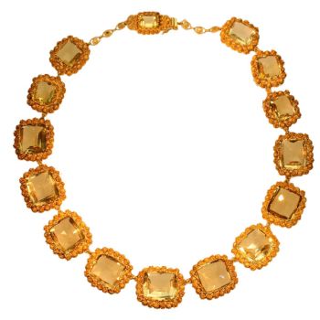 Antique necklace gold cannetille filigree work with 15 big citrine stones by Unknown Artist