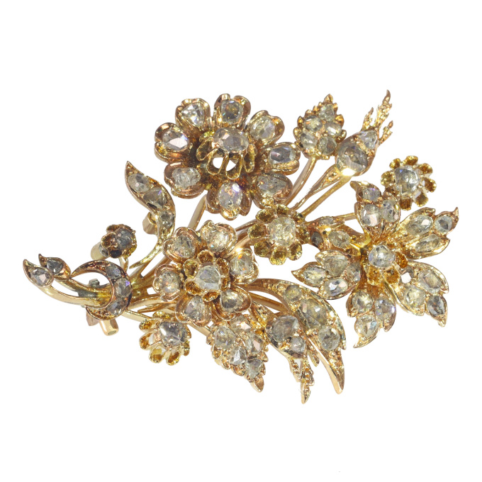 Vintage antique Victorian 18K gold diamond loaded flower branch brooch by Unknown artist
