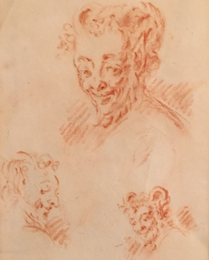 Sketch of 3 Faun Heads  by Artiste Inconnu