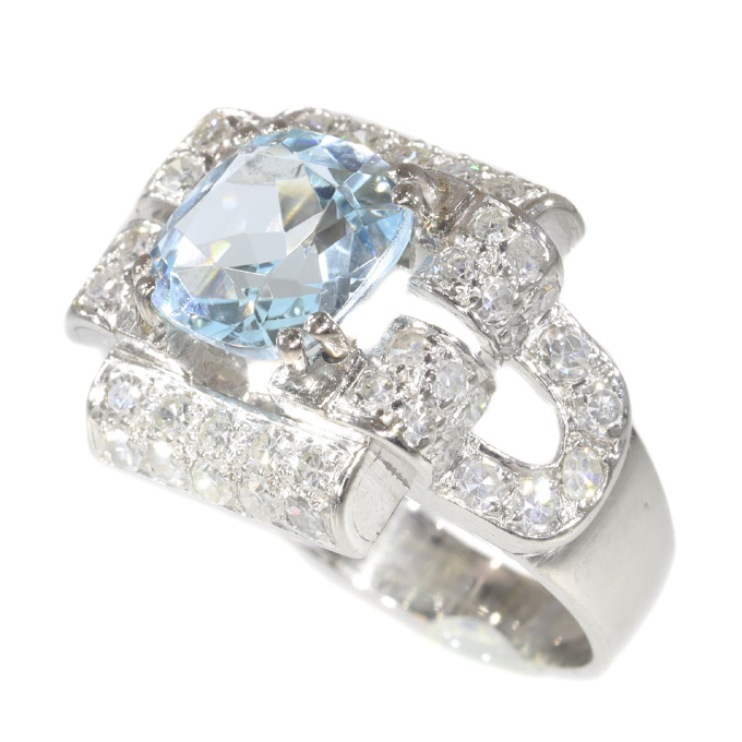 Vintage Fifties Art Deco diamond and blue topaz ring by Onbekende Kunstenaar