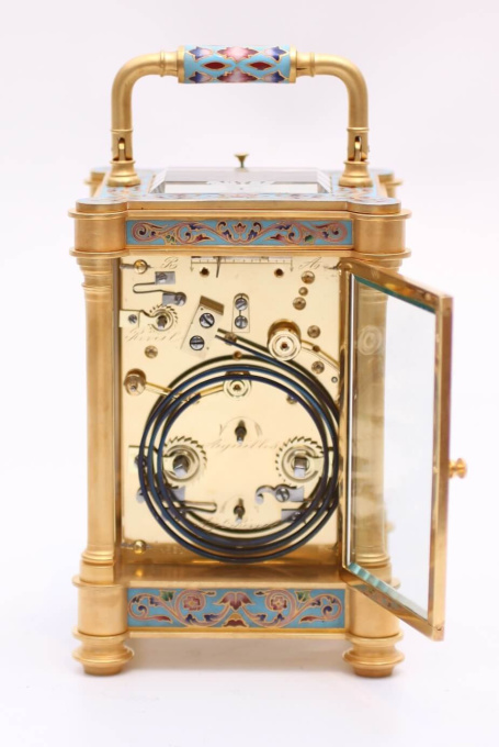 A French gilt cloisonné enamel carriage clock, circa 1870 by Artiste Inconnu