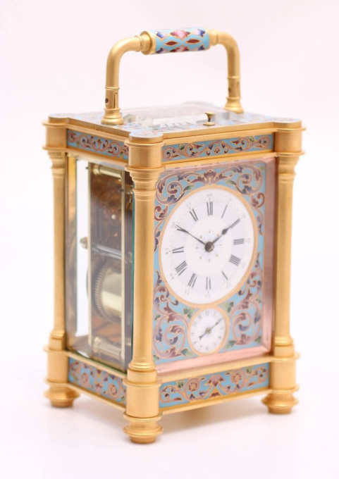 A French gilt cloisonné enamel carriage clock, circa 1870 by Onbekende Kunstenaar