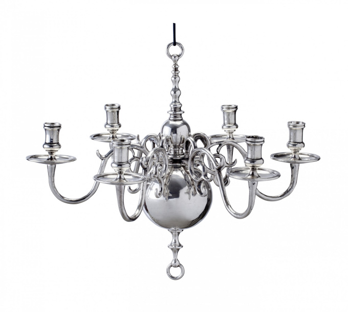 17th century Dutch silver six-light chandelier by Michiel Esselbeeck