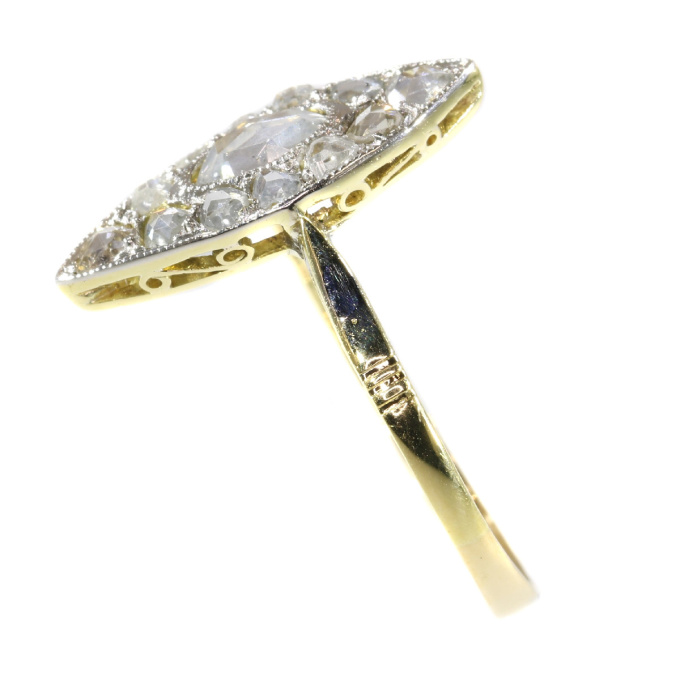 Vintage Art Deco navette or boat shaped ring with rose cut diamonds by Artista Desconocido