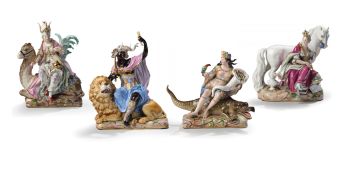 A group of four Meissen porcelain sculptures depicting the four Continents by Onbekende Kunstenaar
