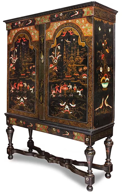 UNIQUE DUTCH POLYCHROME LACQUERED CHINOISERIE CABINET ON STAND by Unknown artist