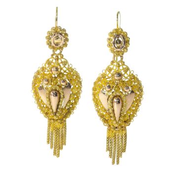 Vintage Antique Dutch 14K gold filigree earrings by Unknown Artist