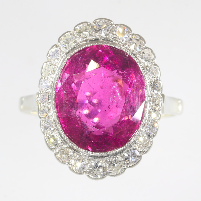 Vintage diamond engagement ring with large rubellite of 7.09 crt by Unknown Artist