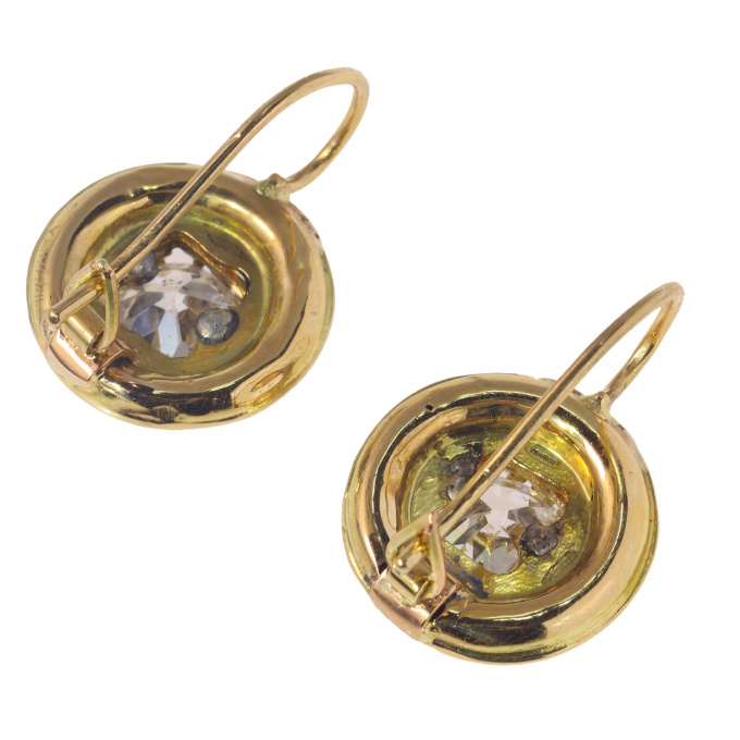 Vintage early Victorian 18K gold enameled earrings with old mine cut brilliants by Unknown Artist