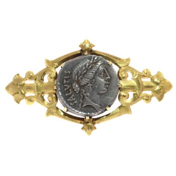Antique silver Roman coin mounted in antique Victorian brooch by Unknown Artist