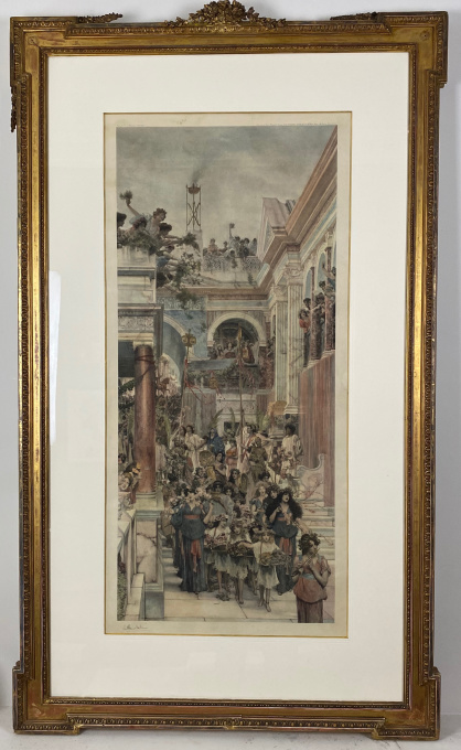 "Spring" (original photogravure/ print, signed and hand coloured) by Lawrence Alma-Tadema