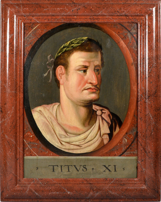 Two Roman ‘Twelve Caesars’ paintings of Vespasian and Titus, 17th century by Artista Desconhecido