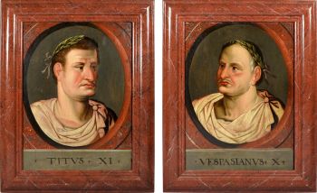 Two Roman ‘Twelve Caesars’ paintings of Vespasian and Titus, 17th century by Artiste Inconnu