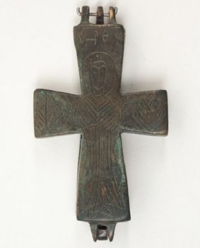 Antique Byzantine bronze encolpion cross I by Artiste Inconnu