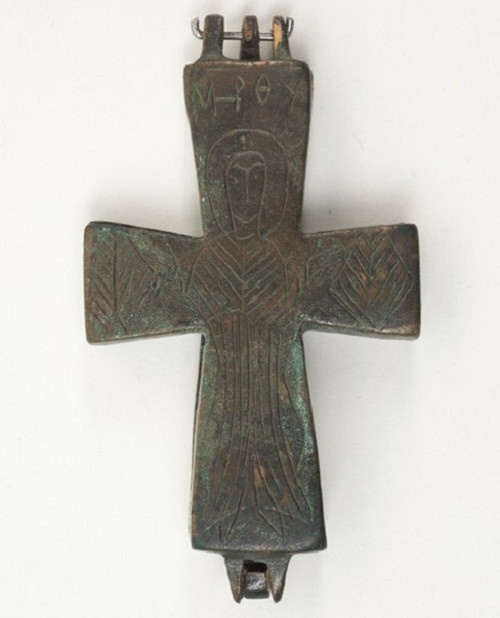 Antique Byzantine bronze encolpion cross I by Artista Sconosciuto