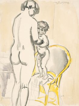Greet met Jantje, Moeder met kind, naakt op een stoel staand by Jan Sluijters
