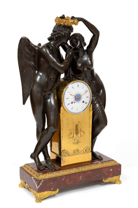 An important French 'Amor and Psyche' mantel clock, design by Claude Michallon, circa 1800 by Claude Michallon Ducrest