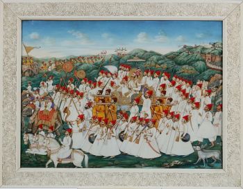 IMPORTANT AND RARE LARGE INDIAN 'COMPANY STYLE' PAINTING ON IVORY DEPICTING A PARADE by Unknown Artist