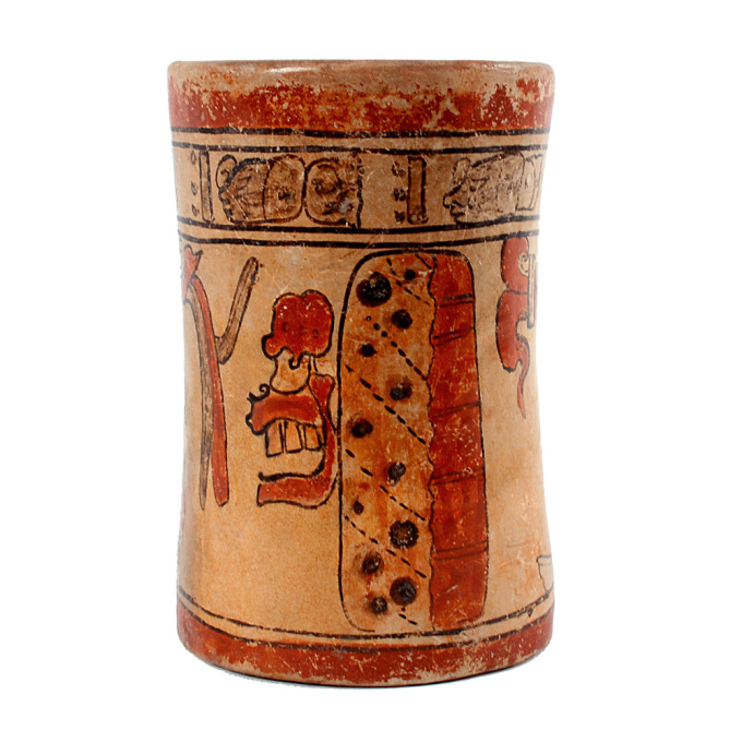  Central American Mayan polychrome cylindrical vessel by Unknown Artist