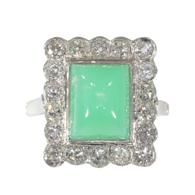 Vintage Fifties diamond and high domed chrysoprase ring by Unknown artist