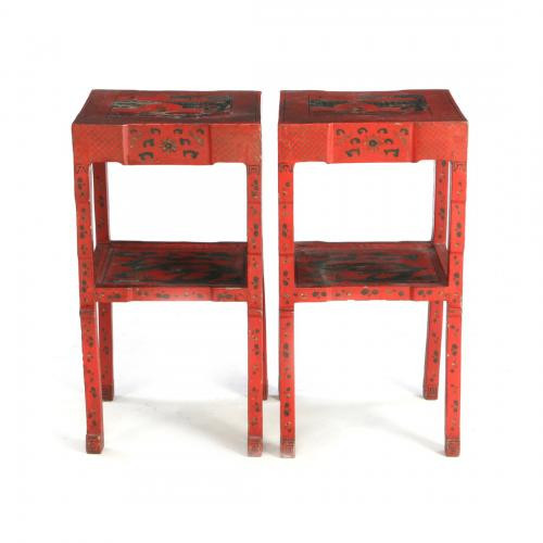 A pair of red-lacquered Chinese stands by Artista Desconhecido