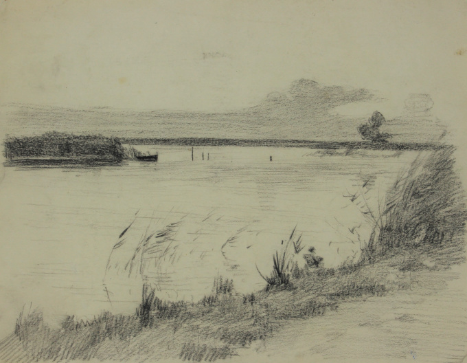 Sketch of a lake, possibly Wilnisse plassen – Schets van een meer, mogelijk de Wilnisse plassen by Cornelis Vreedenburgh