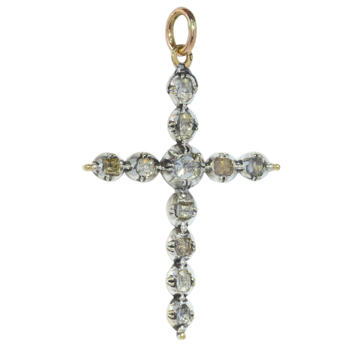 Antique 18th Century diamond cross pendant set with table rose cut diamonds by Unknown Artist