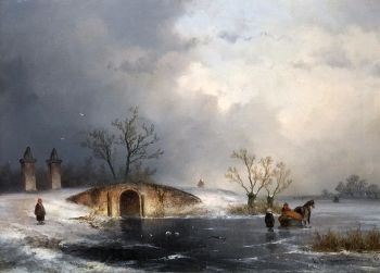 Winter landscape by Johannes Franciscus Hoppenbrouwers