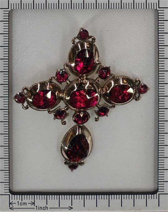 Antique French cross Badine" with large rose cut garnets made shortly after French Revolution" by Artiste Inconnu