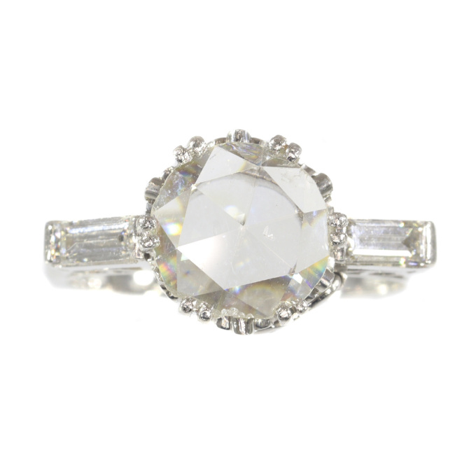 Vintage Fifties large rose cut diamond platinum engagement ring Art Deco inspired by Artista Sconosciuto