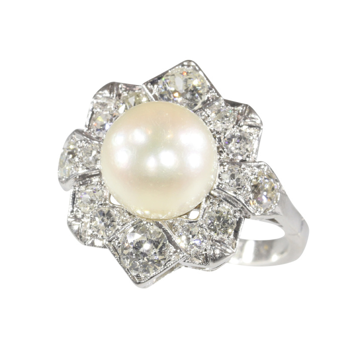 Vintage Art Deco platinum diamond pearl ring by Unbekannter Künstler