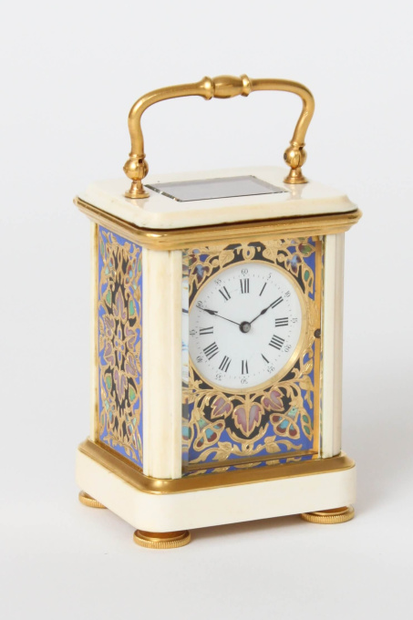 A miniature French cloisonne and ivory carriage timepiece, circa 1880 by Unknown artist