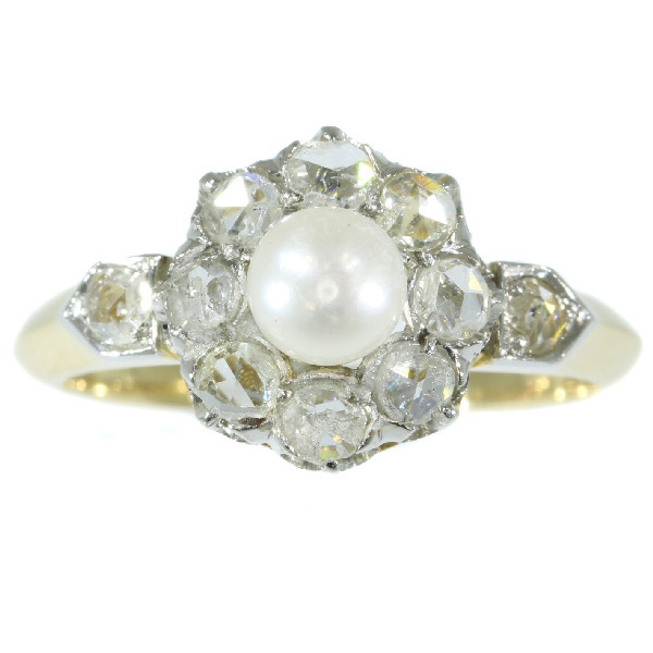 Late nineteenth Century diamond pearl engagement ring by Unknown artist
