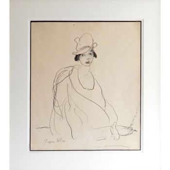 Ink drawing 'Femme à la cigarette' by Jacques Villon