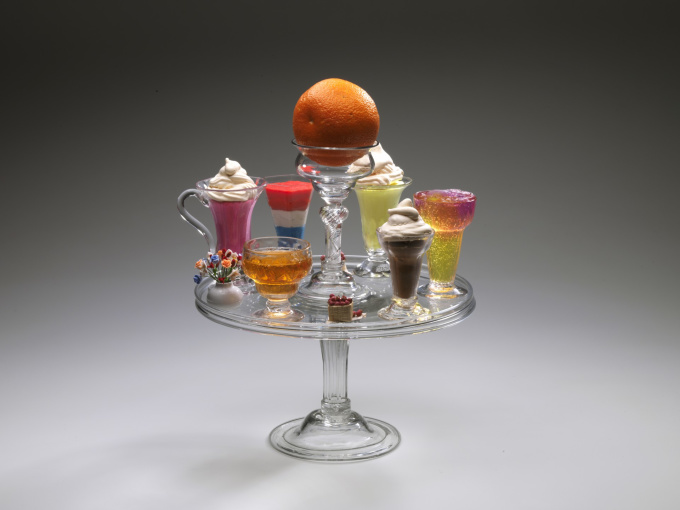 Salver or Tazza with orange glass,  jelly and custard glasses. by Unknown Artist