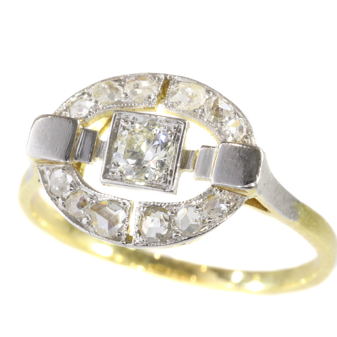 Art Deco diamond ring in two tone gold by Artista Sconosciuto