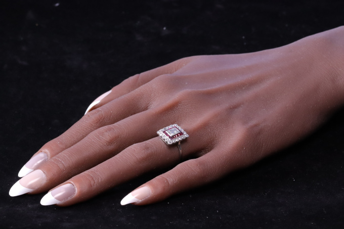 Vintage 1930's Art Deco diamond and ruby engagement ring by Artista Sconosciuto