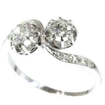 Vintage love ring so called toi et moi or cross over ring with diamonds by Unknown artist