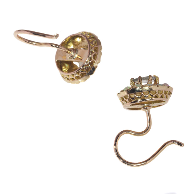 Victorian gold earstuds set with large rose cut diamonds and 24 opals by Unknown Artist