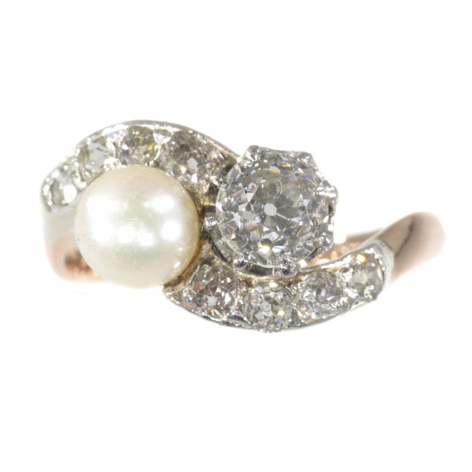 Victorian diamond and pearl engagement ring so-called romantic Toi et Moi by Unknown Artist