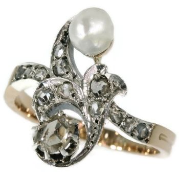 Antique diamond pearl ring Victorian cross over ring also called toi and moi by Unknown Artist