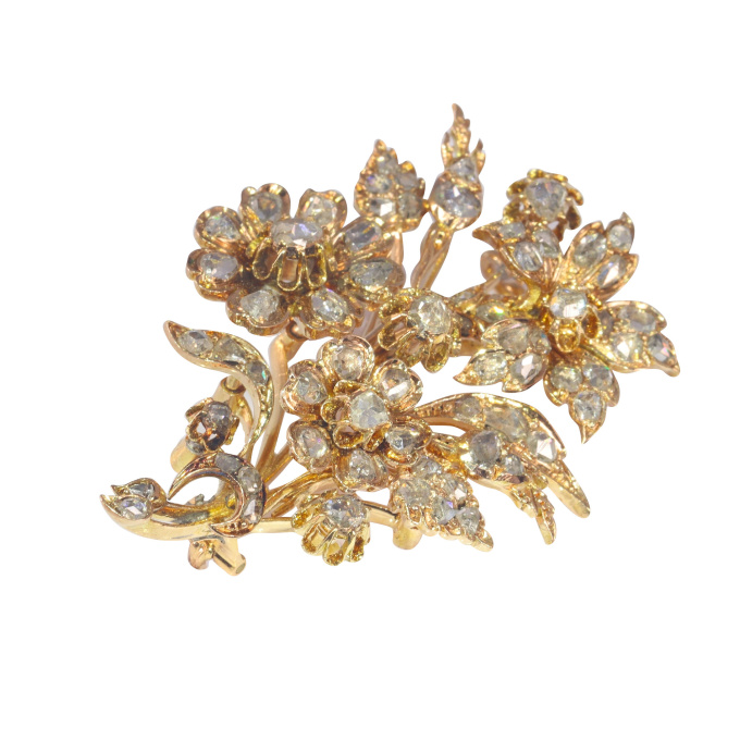 Vintage antique Victorian 18K gold diamond loaded flower branch brooch by Artiste Inconnu