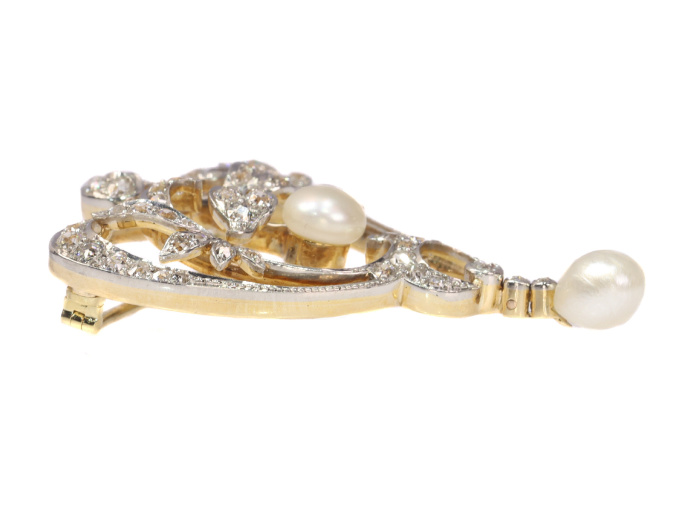 Antique stylish Art Nouveau diamond and pearl brooch by Unknown artist