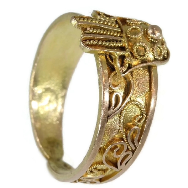 Antique ring from empire era gold filigree hand of fatima by Artista Sconosciuto