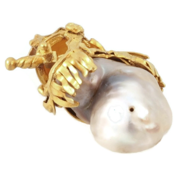 Intriguing Victorian pendant with big baroque pearl and warrior adornments by Unknown artist