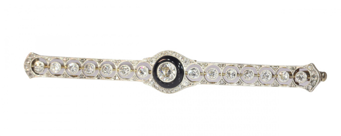Vintage Art Deco diamond and onyx bar brooch by Unknown Artist